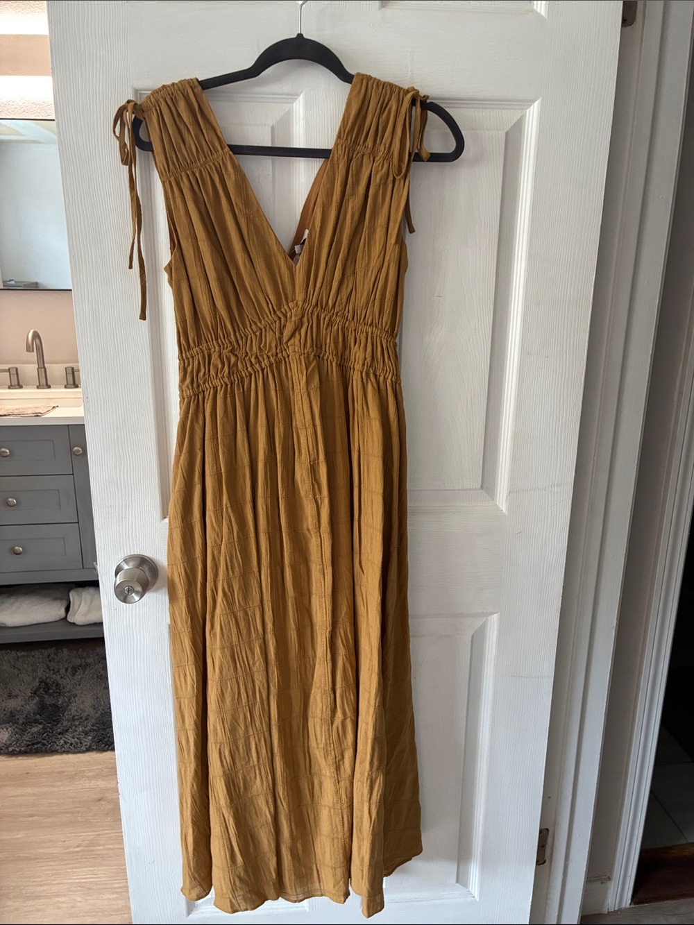 Madewell Mustard Tie-Shoulder Maxi Dress